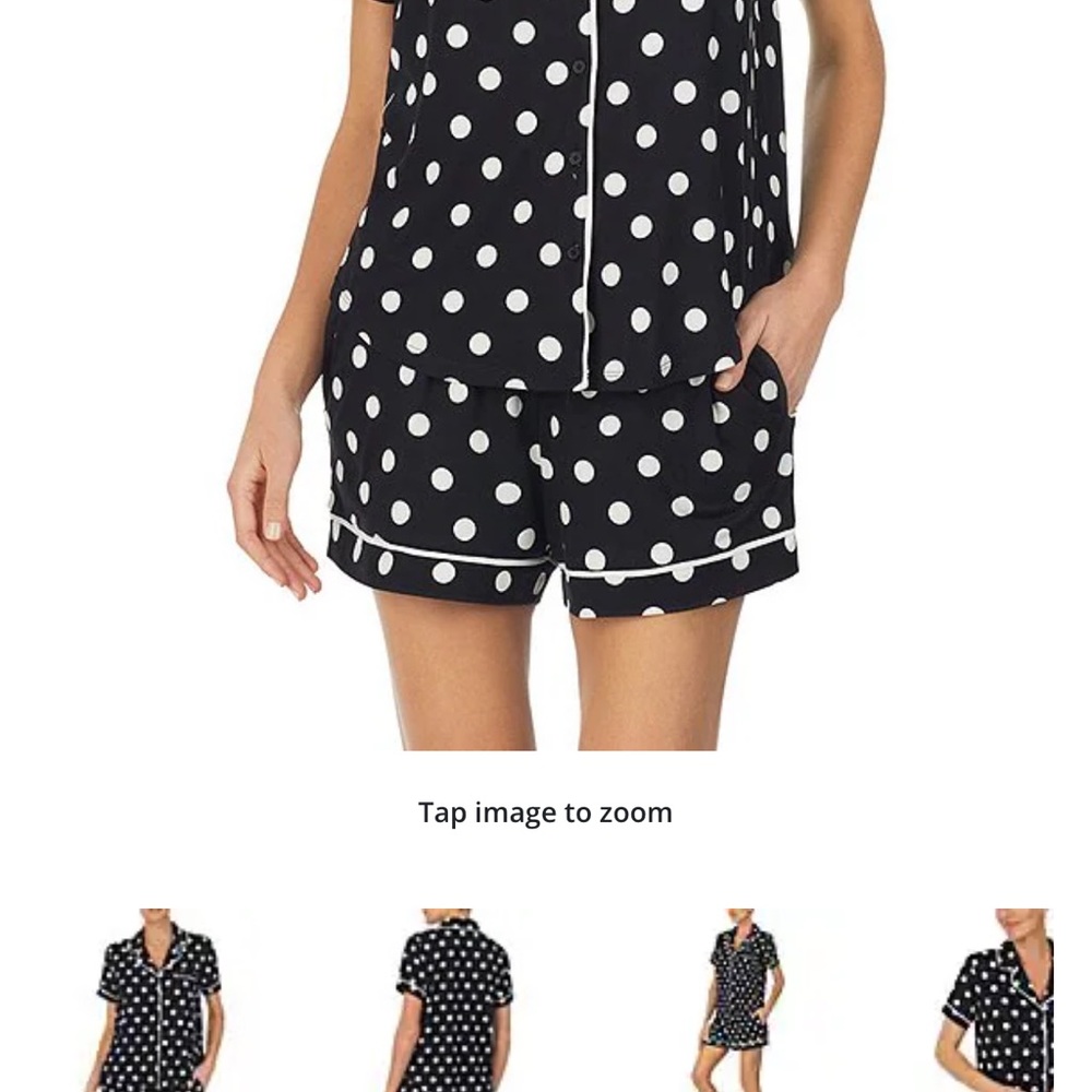 Kate Spade Black and White with Pink Piping Polka Dot Pajama Set Size Large